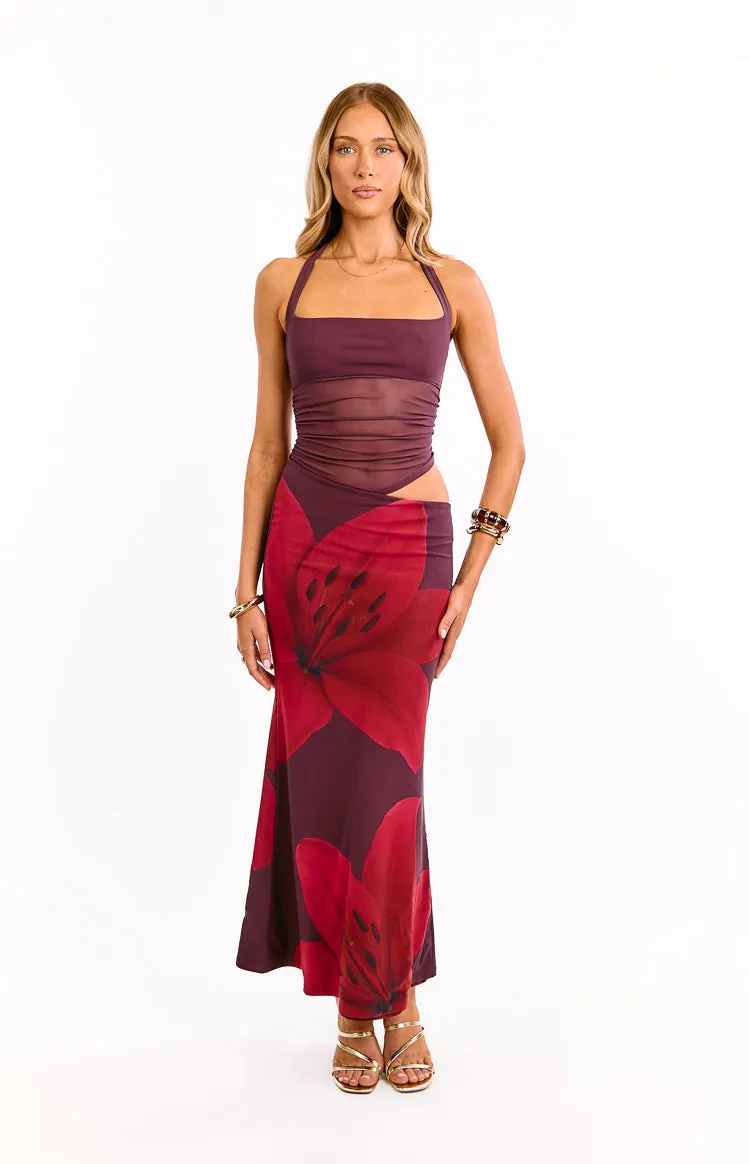Lucinda Purple Floral Cut Out Maxi Dress sold by Beginning Boutique product image thumbnail 2