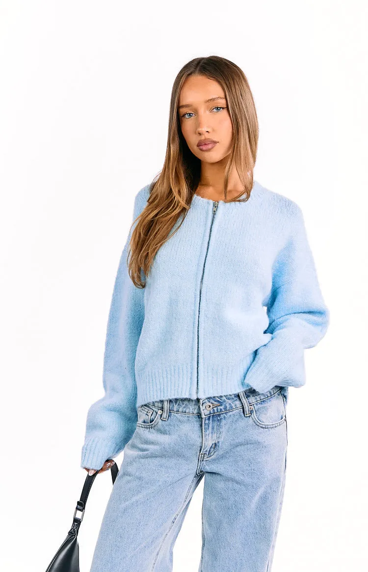 Stacey Light Blue Zip Knit Cardigan sold by Beginning Boutique product image thumbnail 2