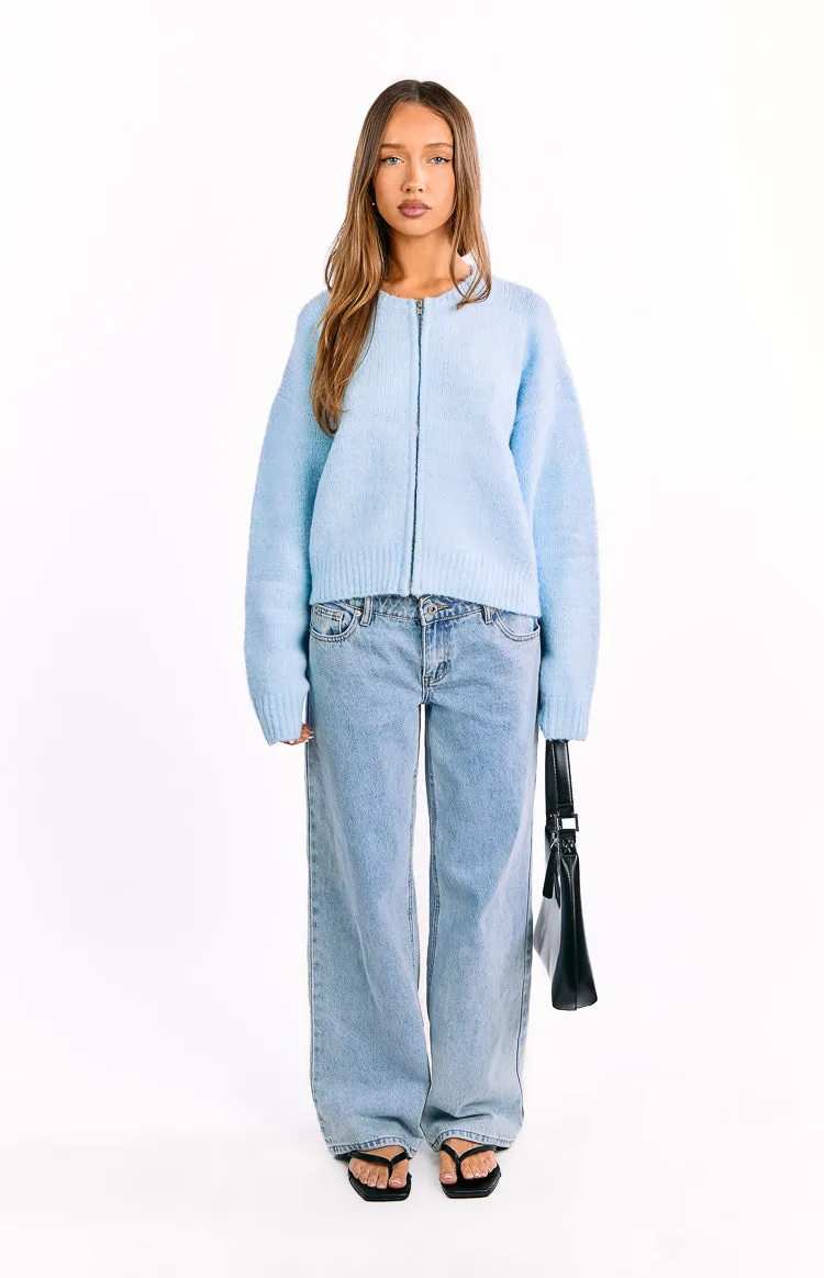 Stacey Light Blue Zip Knit Cardigan sold by Beginning Boutique product image thumbnail 3