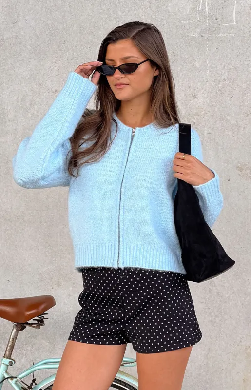 Stacey Light Blue Zip Knit Cardigan sold by Beginning Boutique