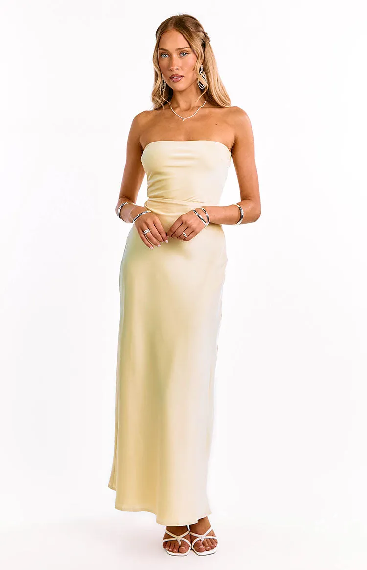 Maddix Yellow Strapless Formal Maxi Dress sold by Beginning Boutique