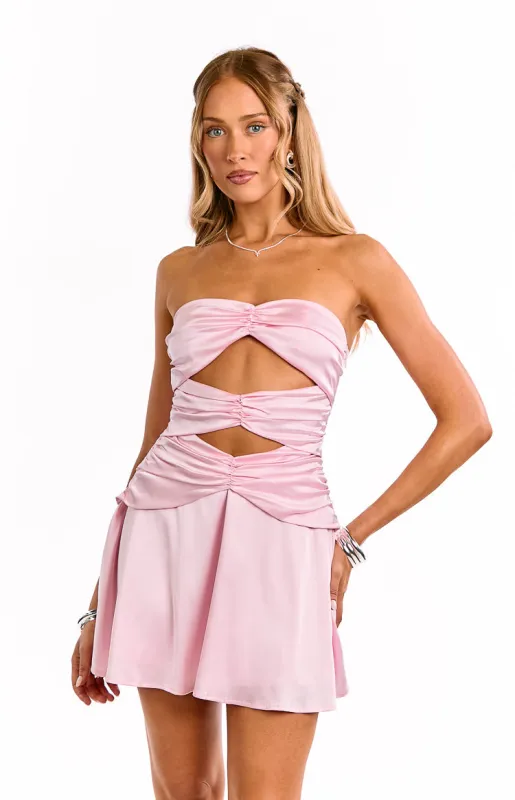 Zander Pink Strapless Cut Out Party Mini Dress sold by Beginning Boutique