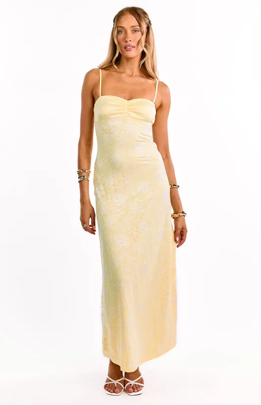 Ely Yellow Lace Maxi Formal Dress sold by Beginning Boutique