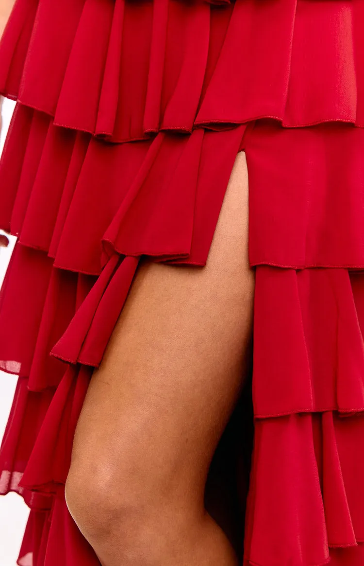 Kim Red Strapless Ruffle Maxi Dress sold by Beginning Boutique product image thumbnail 5