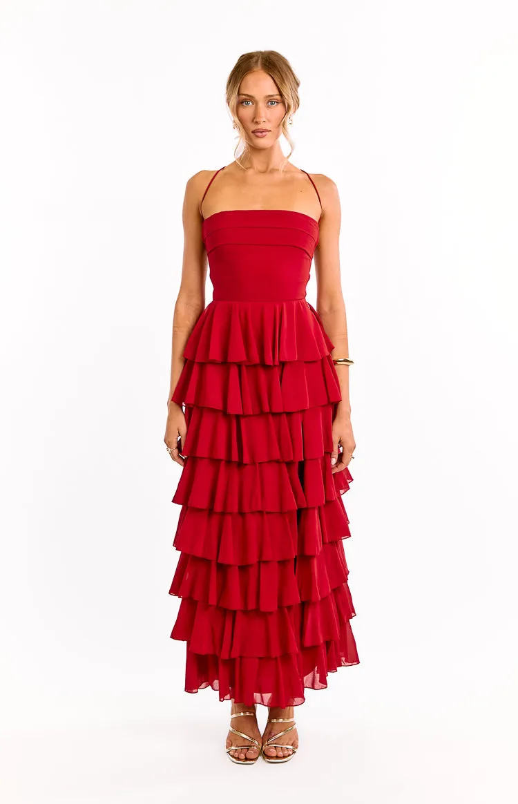 Kim Red Strapless Ruffle Maxi Dress sold by Beginning Boutique product image thumbnail 2