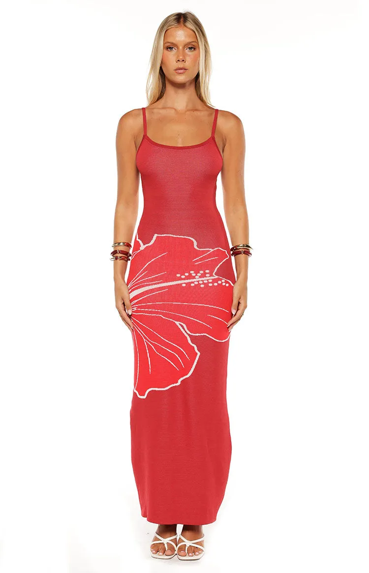 Carly Red Knit Hibiscus Print Maxi Dress sold by Beginning Boutique product image thumbnail 5