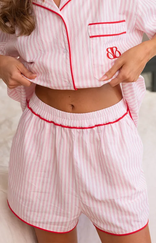 Alexea Pink Stripe Pajama Shorts sold by Beginning Boutique