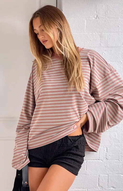 Lioness Bloom Muted Pastels Stripe Long Sleeve Top sold by Beginning Boutique