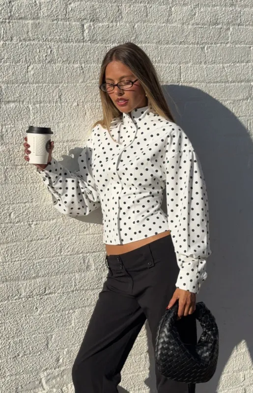 Front Page White Polka Dot Jacket sold by Beginning Boutique