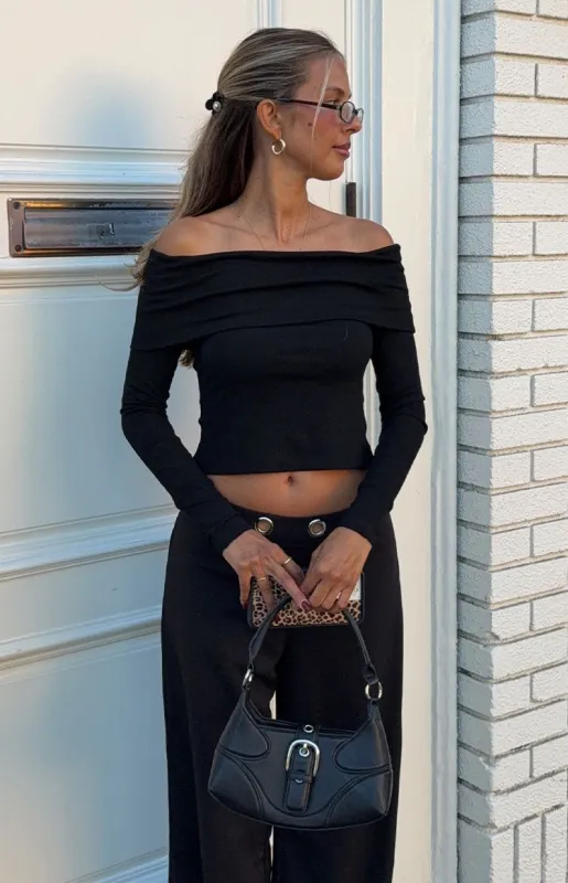 Marlin Black Off Shoulder Long Sleeve Top made by Beginning Boutique