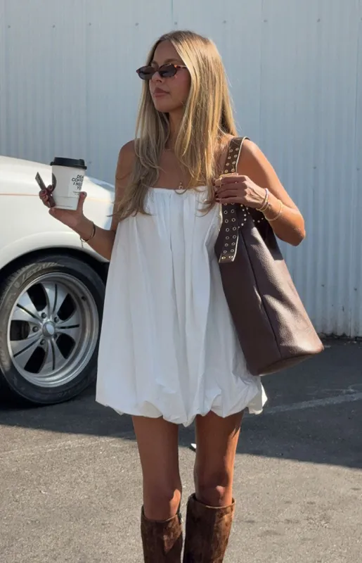 Harles White Bubble Hem Mini Dress sold by Beginning Boutique