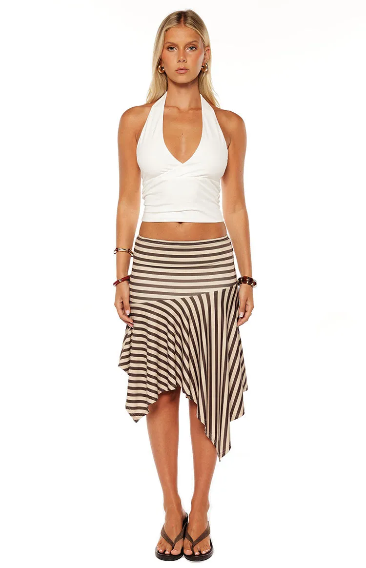 Brighton Brown Stripe Asymmetrical Midi Skirt sold by Beginning Boutique product image thumbnail 5