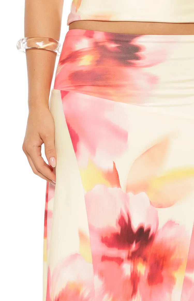 Alora Yellow and Pink Floral Print Hanky Hem Maxi Skirt sold by Beginning Boutique product image thumbnail 5