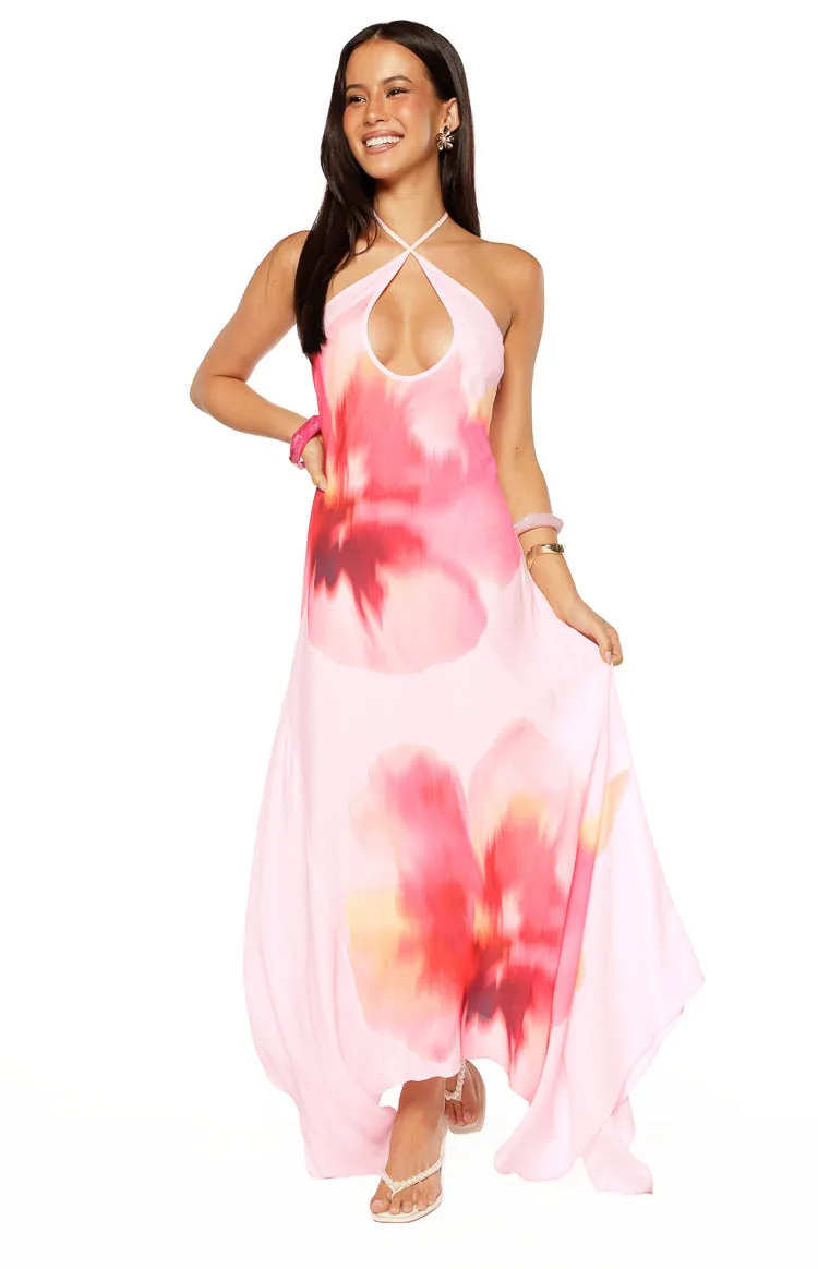 Elowen Pink Floral Halter Maxi Dress sold by Beginning Boutique