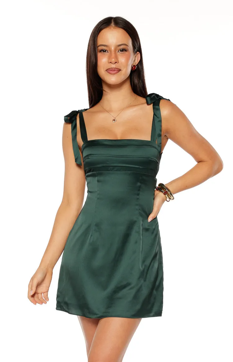 Akira Green Tie Mini Dress sold by Beginning Boutique