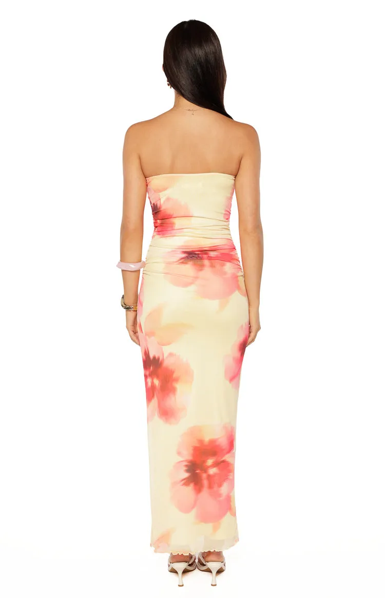 Imogen Yellow and Pink Floral Print Maxi Dress sold by Beginning Boutique product image thumbnail 4