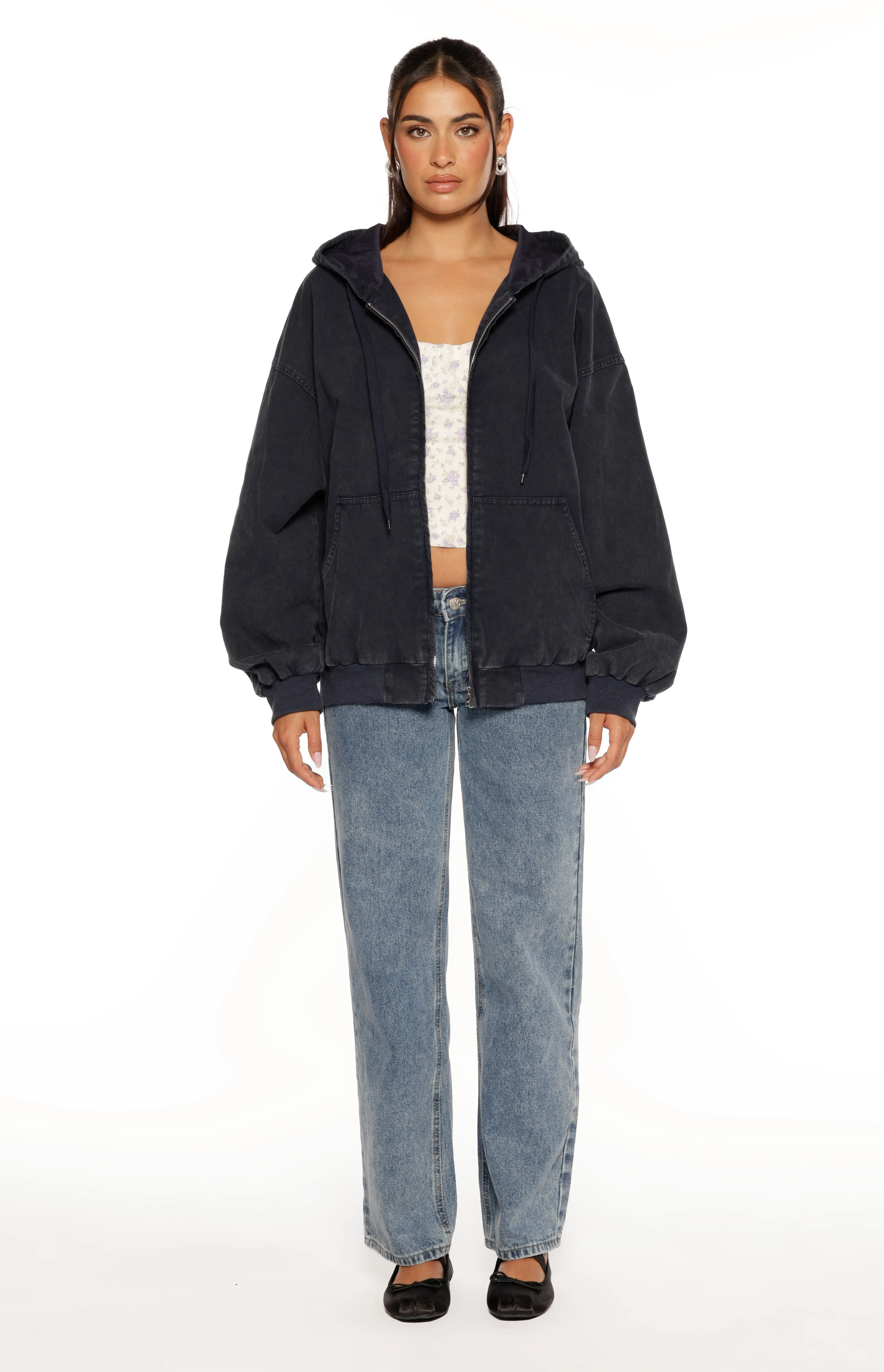 Tate Washed Navy Oversized Hooded Jacket sold by Beginning Boutique product image thumbnail 5