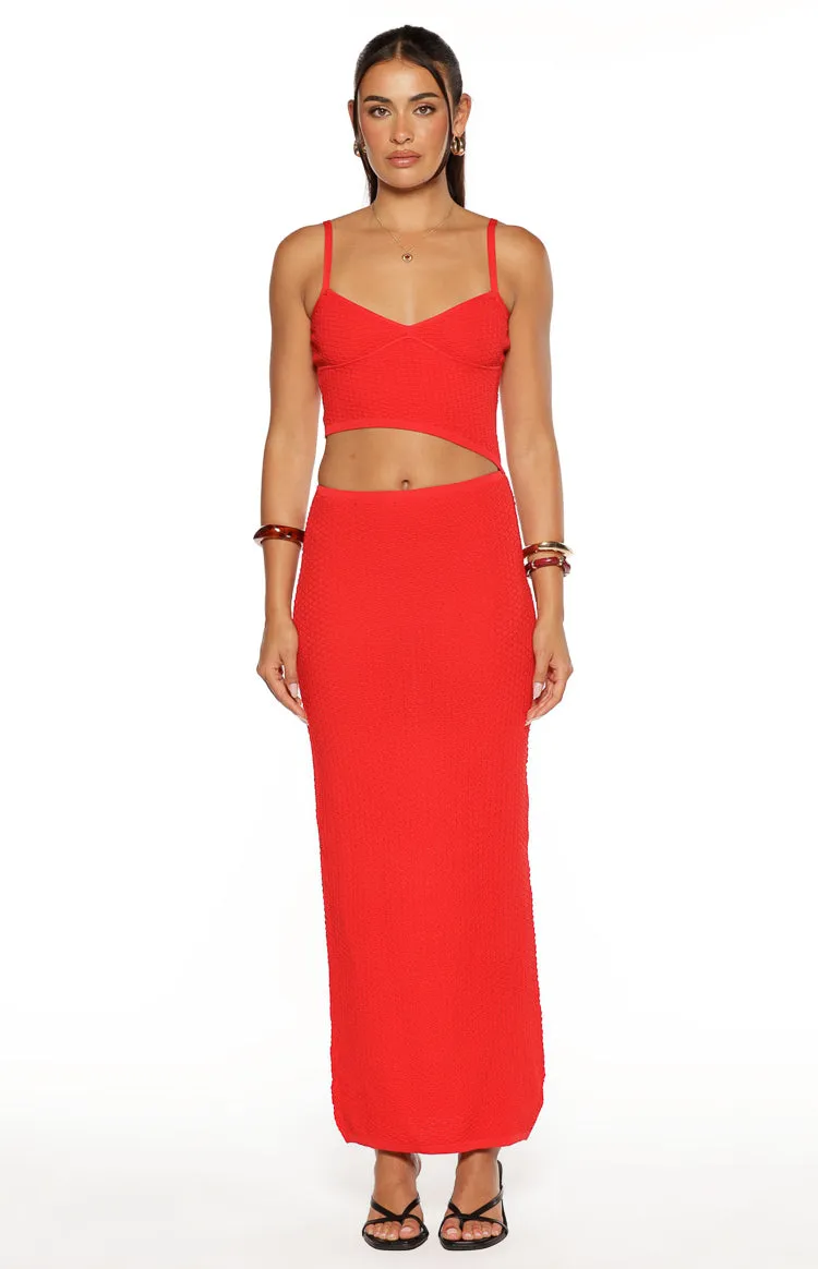 Tegan Red Knit Cut Out Maxi Dress sold by Beginning Boutique product image thumbnail 5