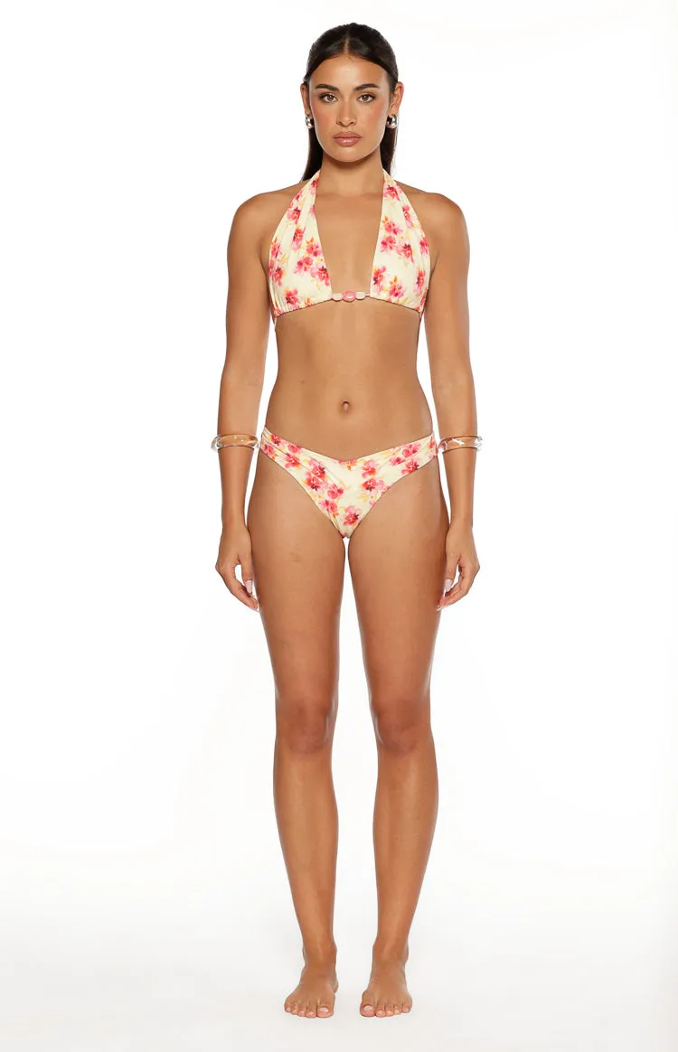 Sunbeam Yellow and Pink Floral Print Halter Bikini Top sold by Beginning Boutique product image thumbnail 5