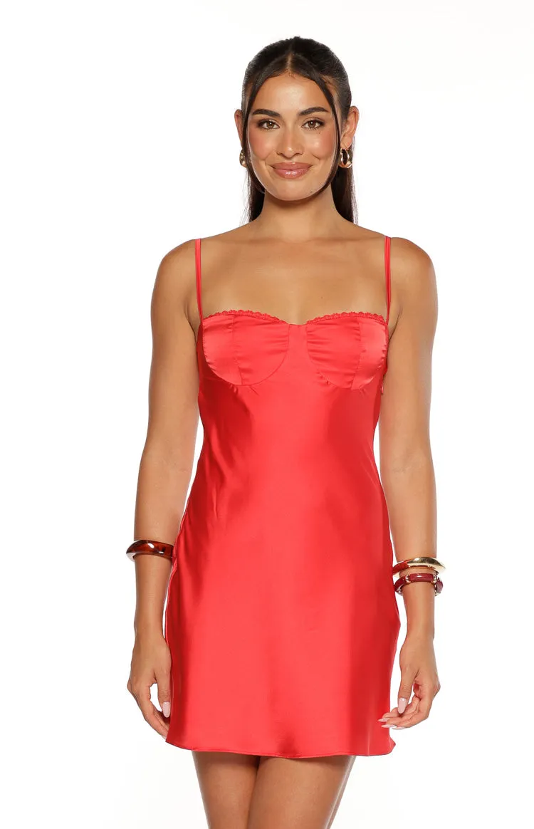 Tinsley Red Satin Party Mini Dress sold by Beginning Boutique product image thumbnail 2