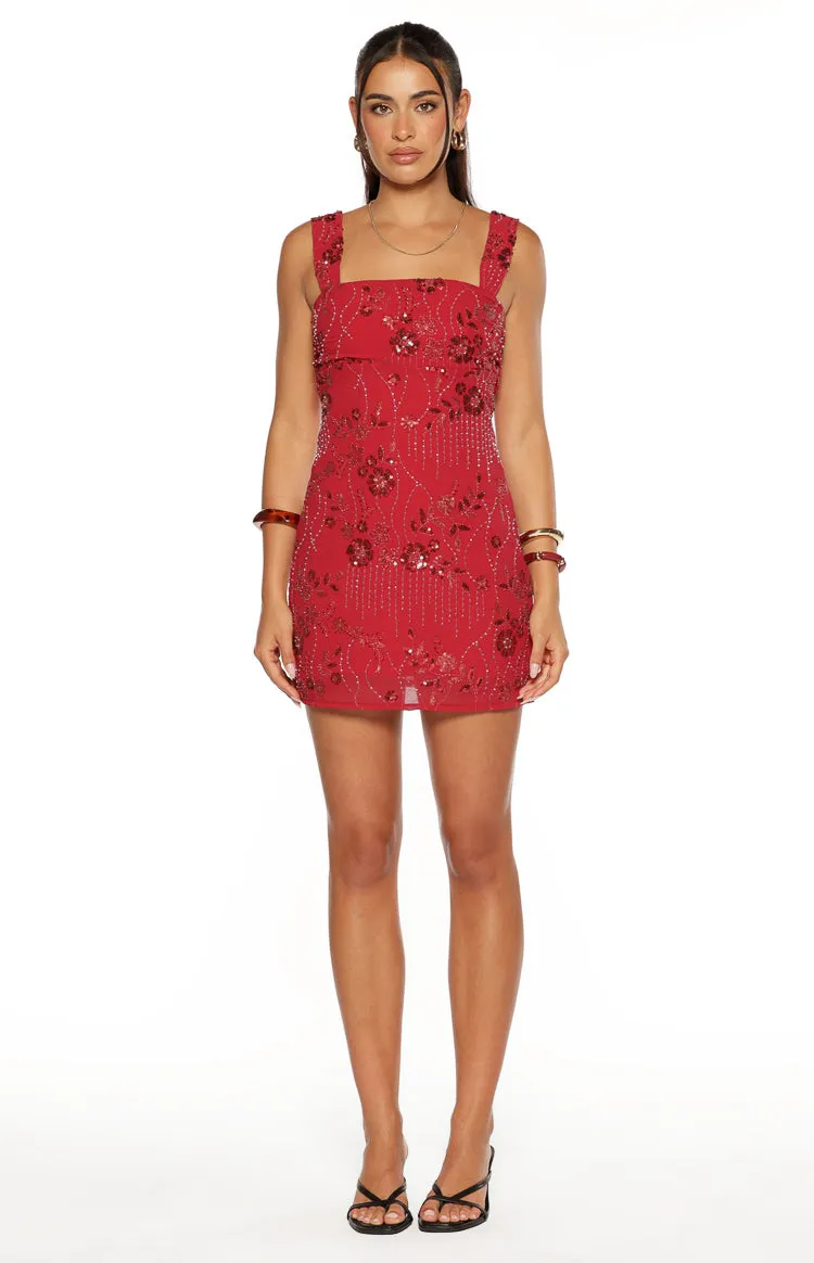 Not That Easy Red Beaded Party Mini Dress sold by Beginning Boutique product image thumbnail 5