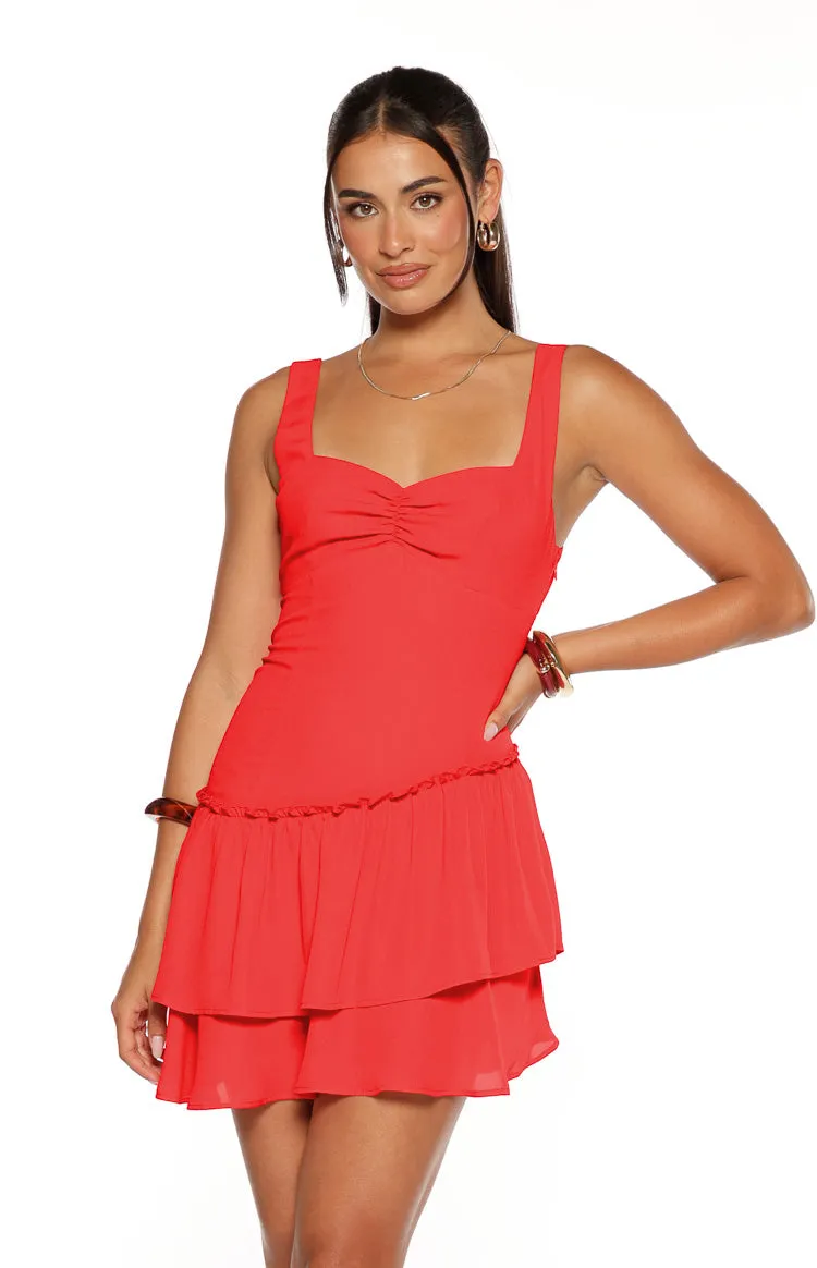 Little Lies Red Ruffle MIni Dress sold by Beginning Boutique product image thumbnail 2