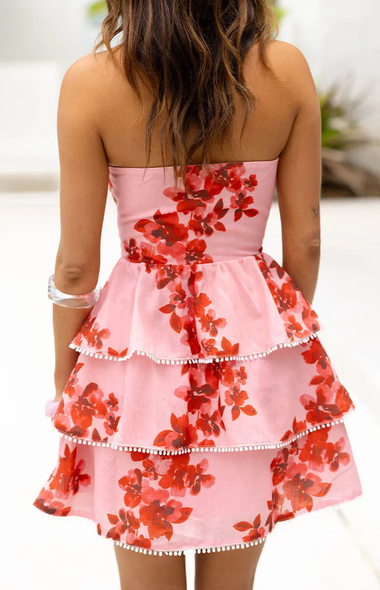 Sofia Pink Floral Strapless Ruffle Mini Dress sold by Beginning Boutique product image thumbnail 4
