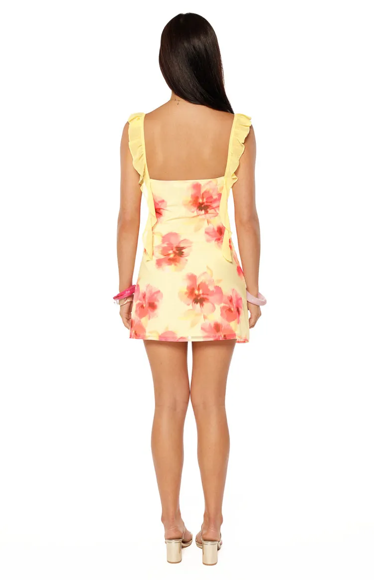 Joyce Yellow and Pink Floral Print Chiffon Mini Dress sold by Beginning Boutique product image thumbnail 5