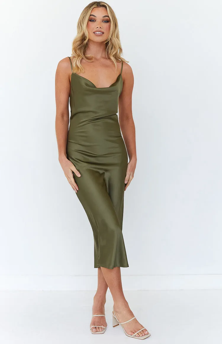 Schiffer Slip Midi Dress Khaki sold by Beginning Boutique