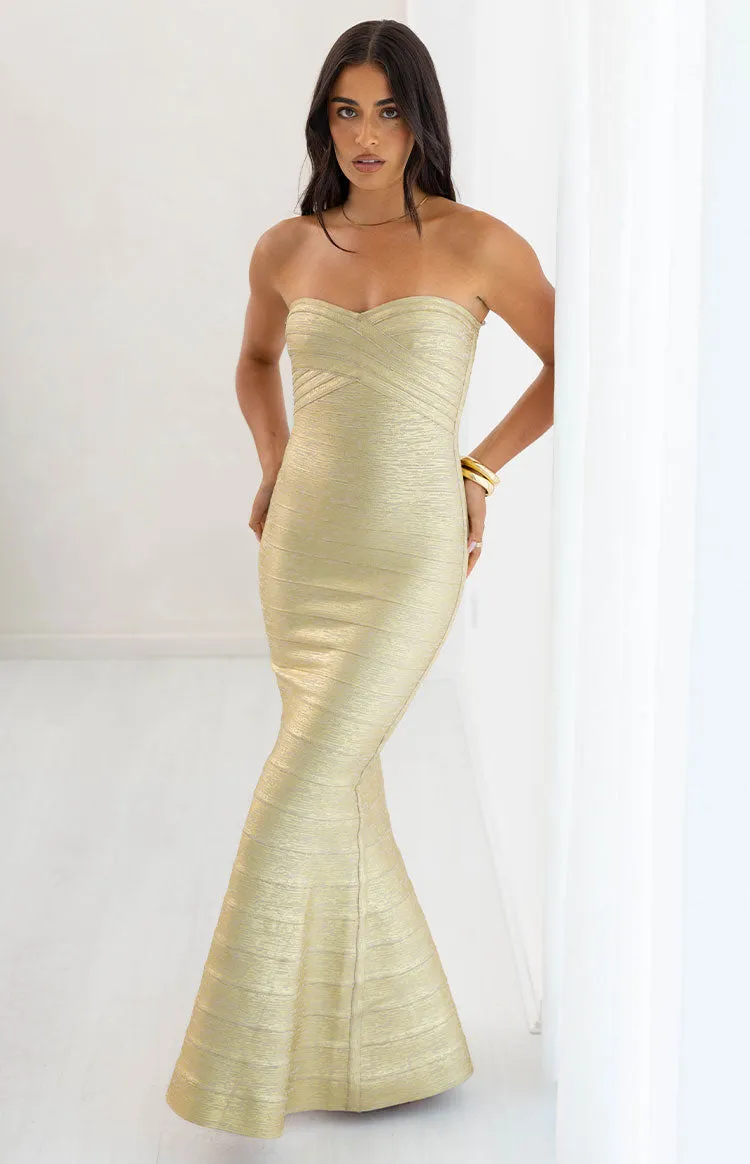 Amanda Gold Bandage Strapless Formal Maxi Dress sold by Beginning Boutique product image thumbnail 3