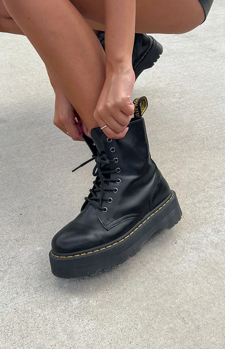 Dr. Martens Jadon 8 Eye Boot Black Polish Smooth sold by Beginning Boutique