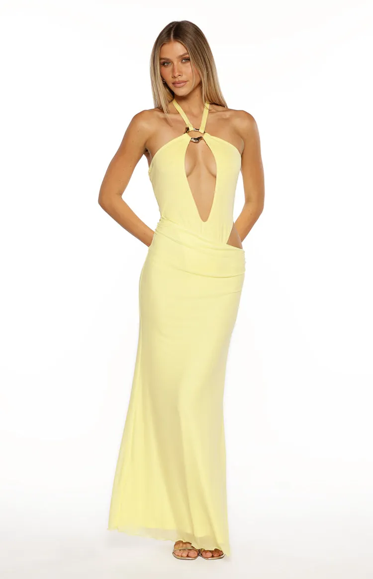 Stella Yellow Halter Cut Out Maxi Dress sold by Beginning Boutique