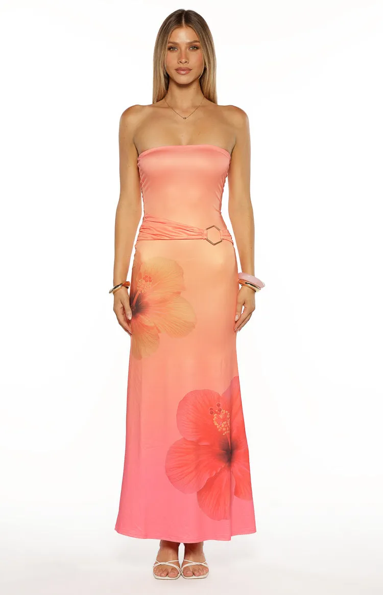 Summa Pink Ombre Hibiscus Strapless Maxi Dress sold by Beginning Boutique product image thumbnail 2