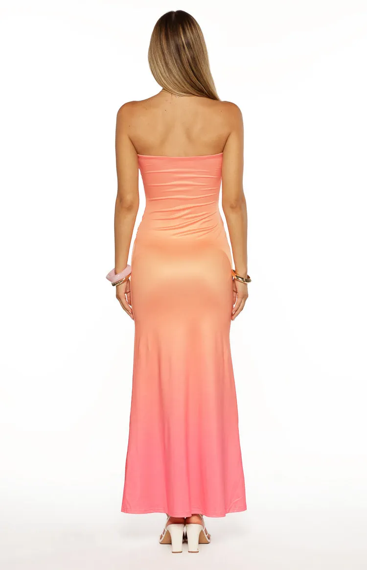 Summa Pink Ombre Hibiscus Strapless Maxi Dress sold by Beginning Boutique product image thumbnail 4