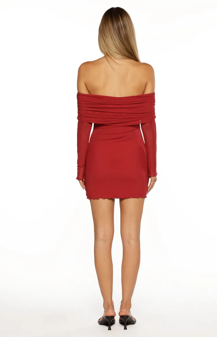 Paige Red Off The Shoulder Mini Dress sold by Beginning Boutique product image thumbnail 5