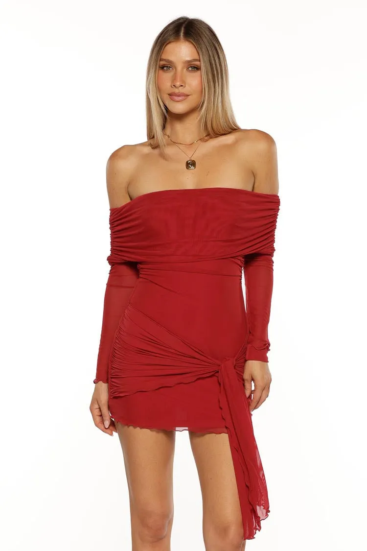 Paige Red Off The Shoulder Mini Dress sold by Beginning Boutique product image thumbnail 2