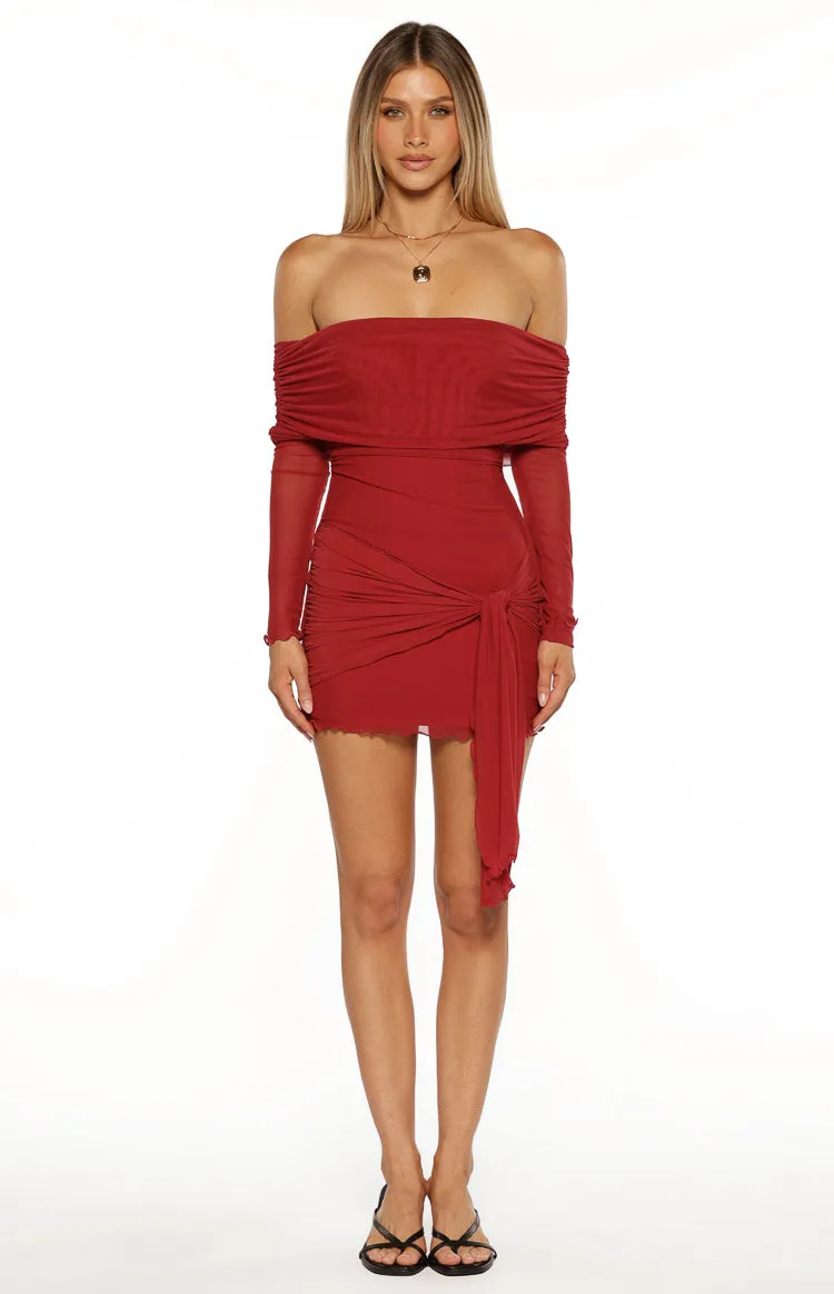Paige Red Off The Shoulder Mini Dress sold by Beginning Boutique product image thumbnail 3