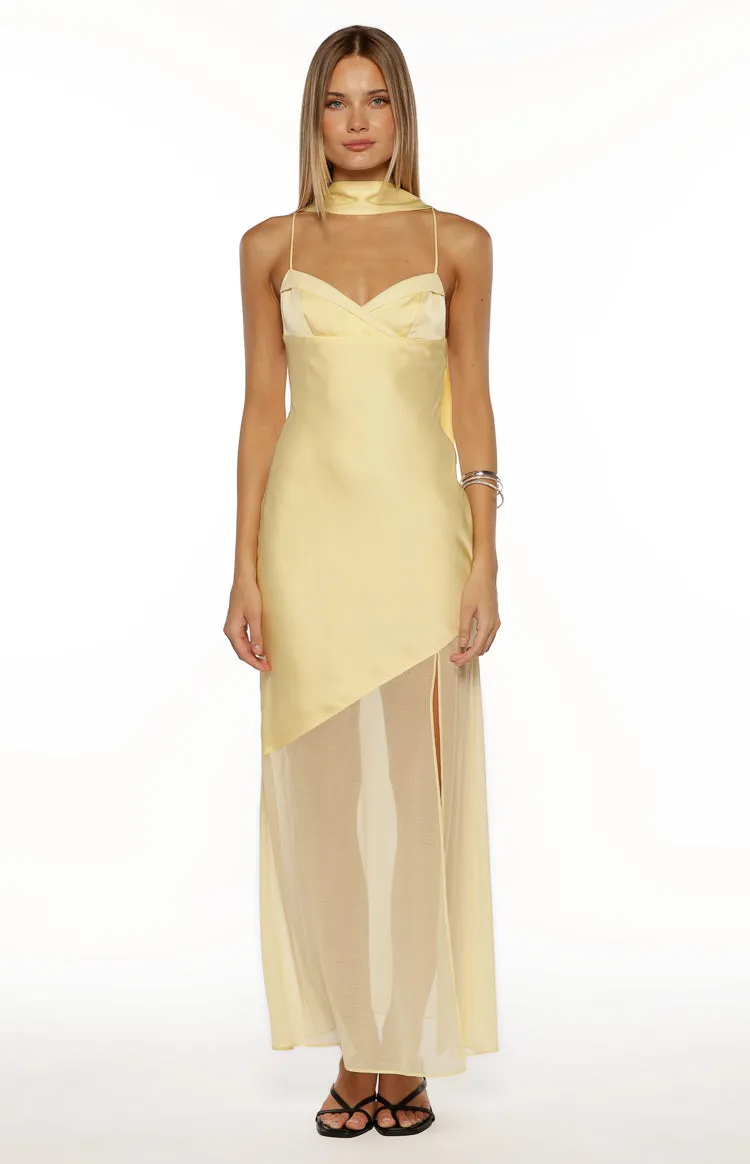 Laila Yellow Satin Scarf Formal Maxi Dress sold by Beginning Boutique product image thumbnail 2