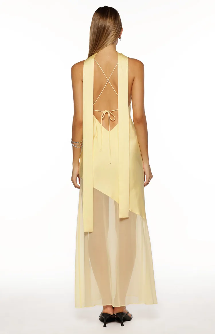 Laila Yellow Satin Scarf Formal Maxi Dress sold by Beginning Boutique product image thumbnail 4