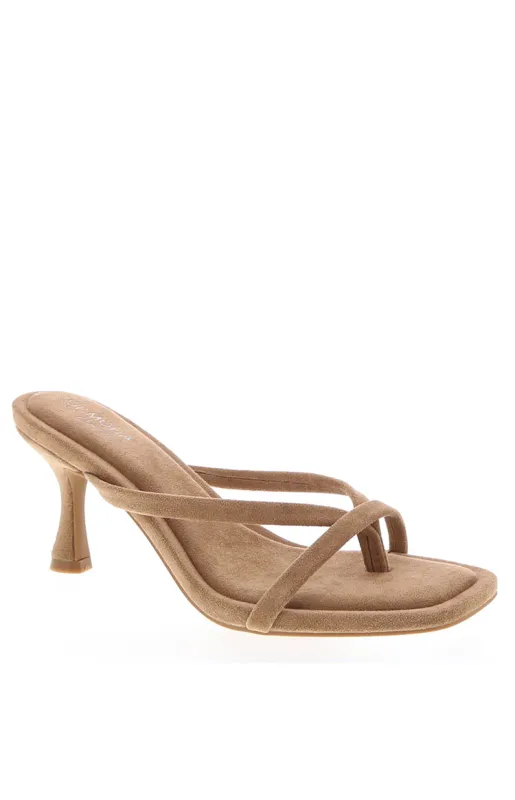 Girls Night Camel Suede Strap Kitten Heels sold by Beginning Boutique