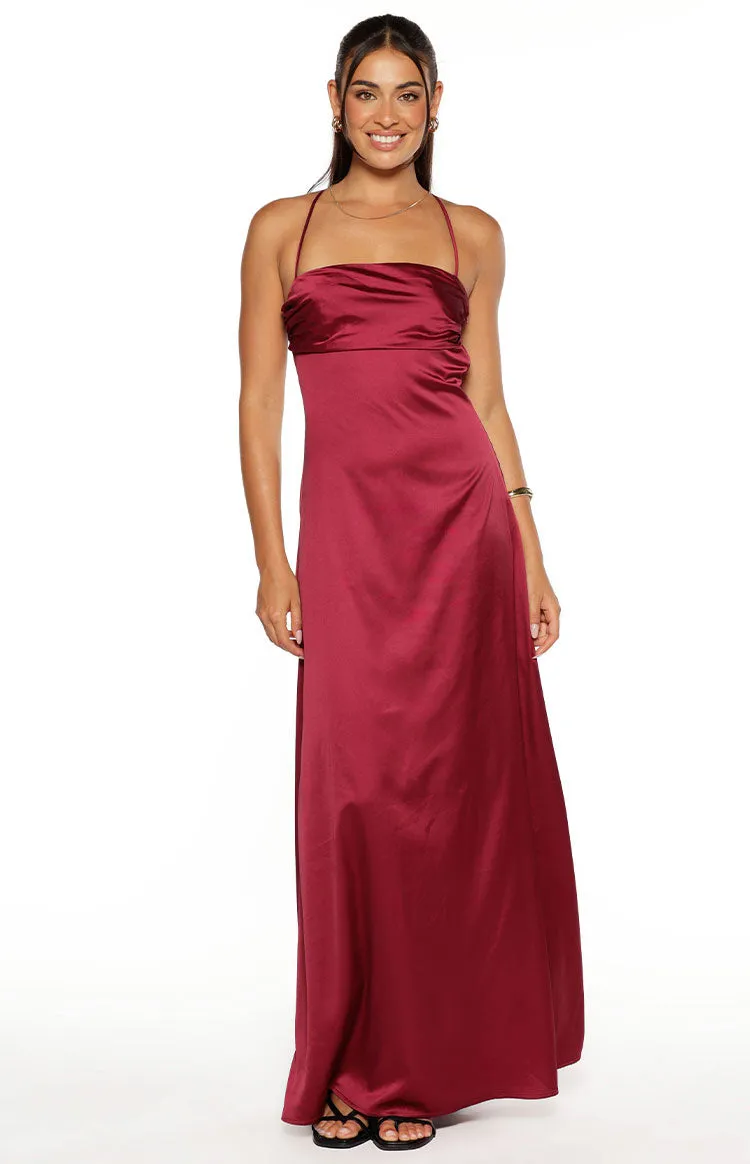 Blaise Burgundy Satin Maxi Dress sold by Beginning Boutique product image thumbnail 2