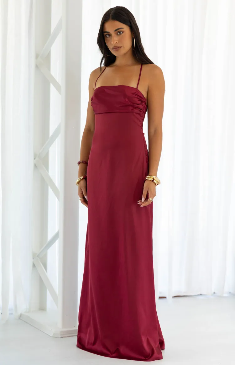 Blaise Burgundy Satin Maxi Dress sold by Beginning Boutique product image thumbnail 3