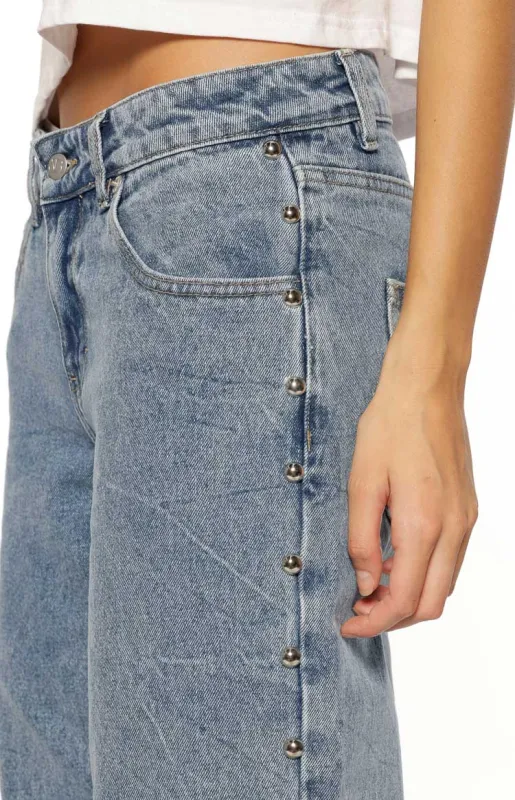 Charli Mid Wash Denim Studded Low Waist Baggy Leg Jeans sold by Beginning Boutique