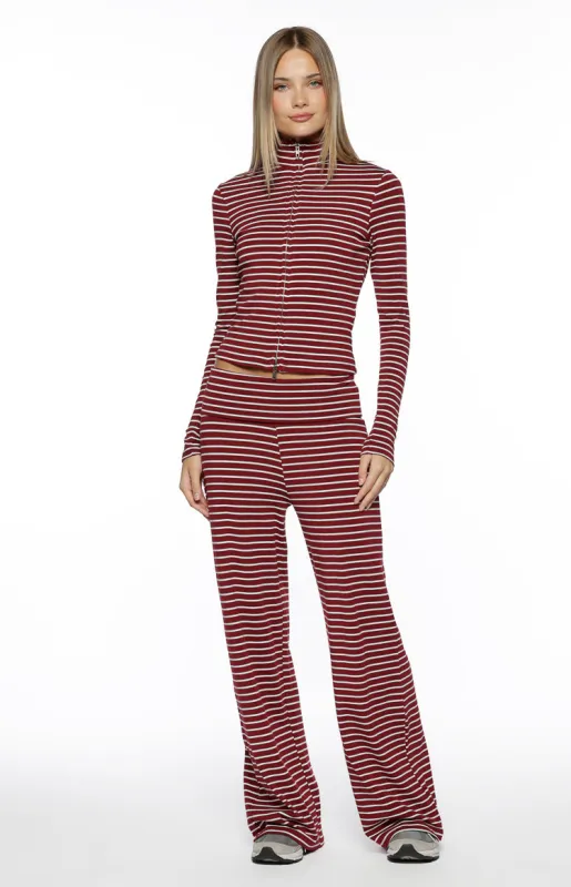 Pippen Burgundy Stripe Foldover Wide Leg Pants sold by Beginning Boutique
