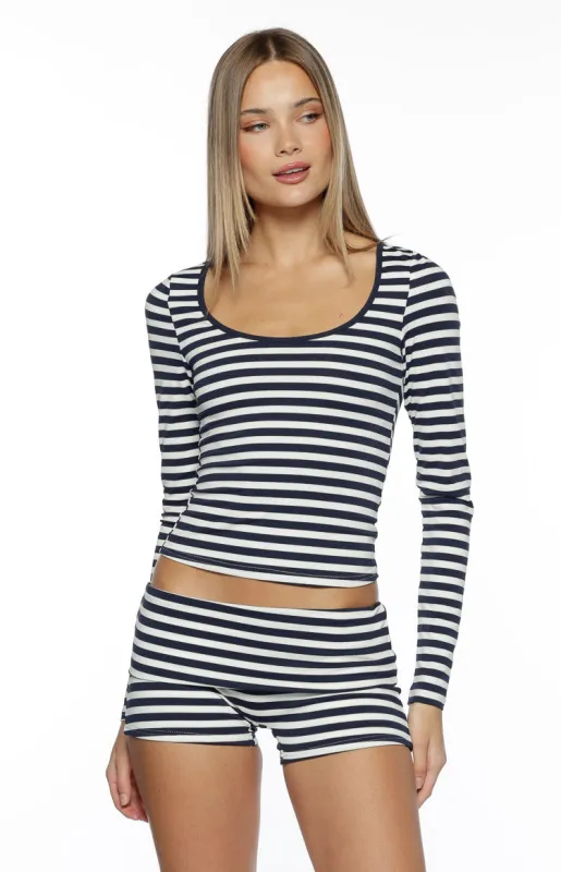 Bennie Navy Stripe Foldover Micro Shorts sold by Beginning Boutique