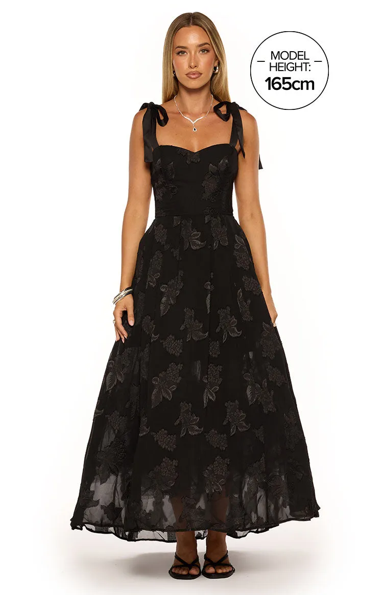 Lily Black Tie Shoulder Formal Maxi Dress sold by Beginning Boutique