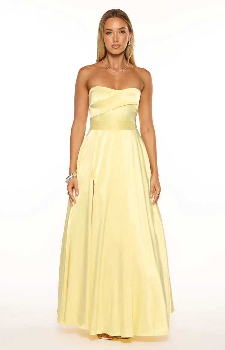 Lucy Yellow Strapless Satin Formal Maxi Dress sold by Beginning Boutique product image thumbnail 2