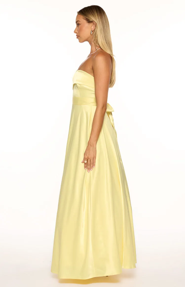 Lucy Yellow Strapless Satin Formal Maxi Dress sold by Beginning Boutique product image thumbnail 3