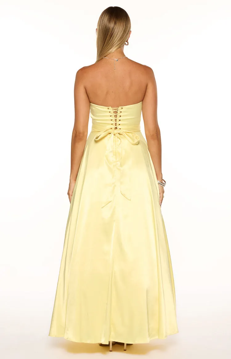 Lucy Yellow Strapless Satin Formal Maxi Dress sold by Beginning Boutique product image thumbnail 4