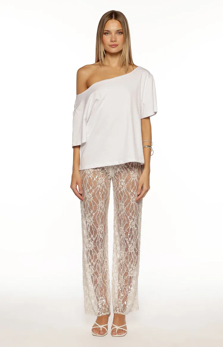Dani White Sequin Lace Sheer Pants sold by Beginning Boutique product image thumbnail 5